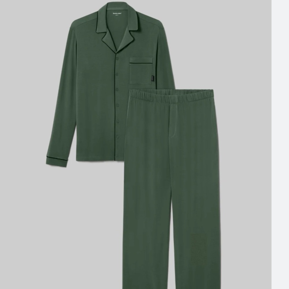 Tommy John Men’s Long Sleeve Button Down Pajama Set in Dark Olive 🆕
